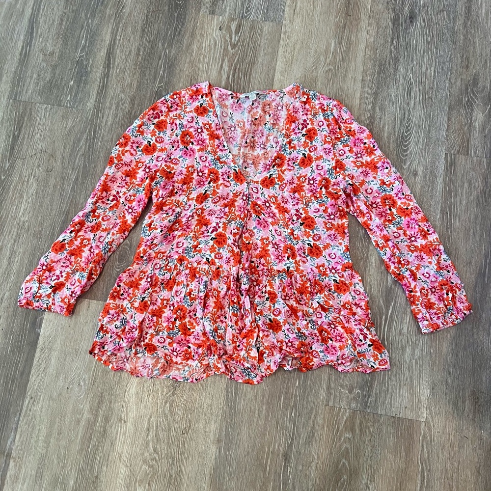 Lucky Wrap Around Floral V-Neck Blouse (Small)